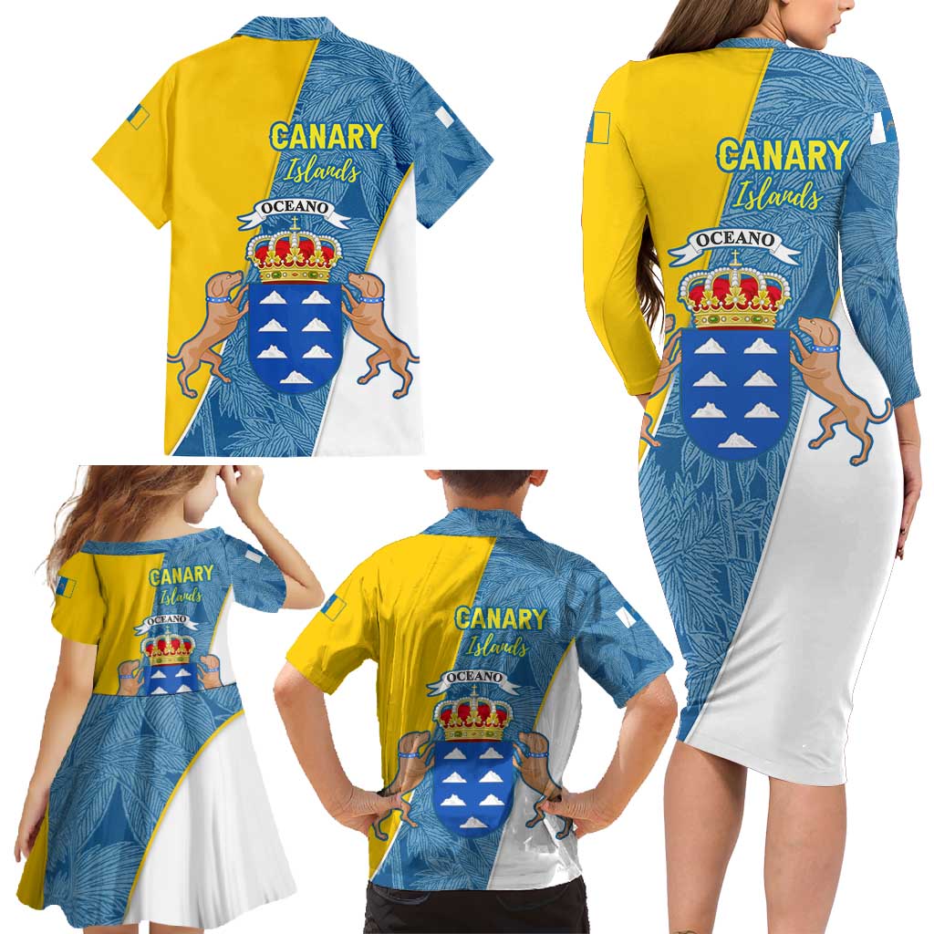 Canary Islands Flag Family Matching Long Sleeve Bodycon Dress and Hawaiian Shirt Autonomous Community of Spain - Wonder Print Shop