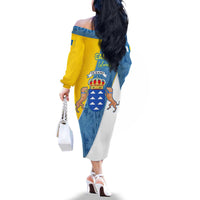 Canary Islands Flag Family Matching Off The Shoulder Long Sleeve Dress and Hawaiian Shirt Autonomous Community of Spain - Wonder Print Shop