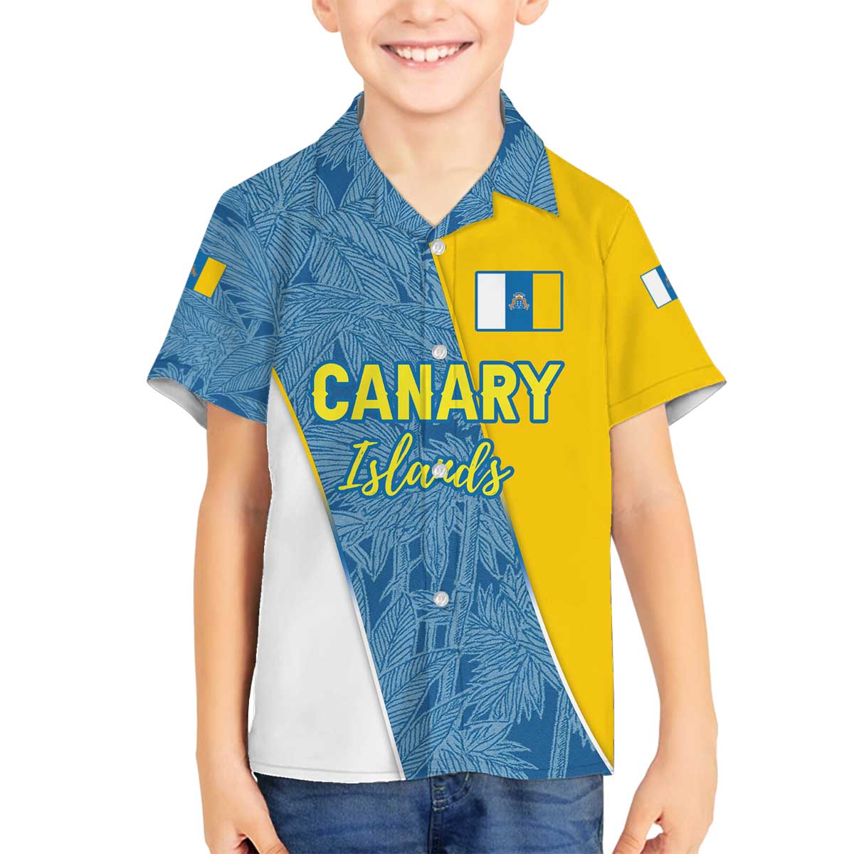 Canary Islands Flag Family Matching Off The Shoulder Long Sleeve Dress and Hawaiian Shirt Autonomous Community of Spain - Wonder Print Shop