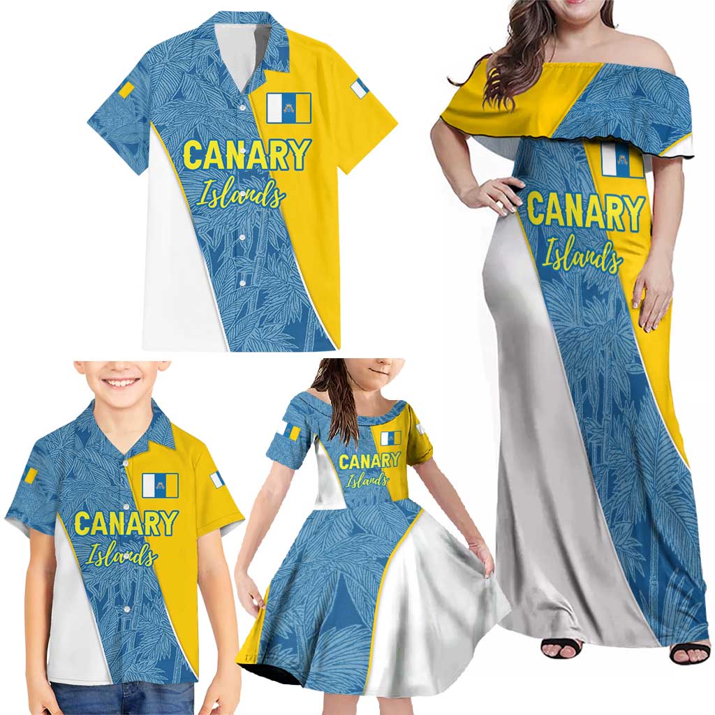 Canary Islands Flag Family Matching Off Shoulder Maxi Dress and Hawaiian Shirt Autonomous Community of Spain - Wonder Print Shop