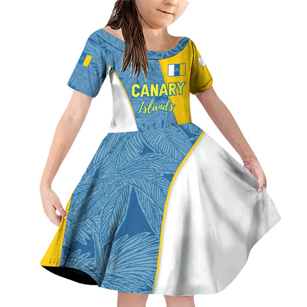 Canary Islands Flag Family Matching Off Shoulder Short Dress and Hawaiian Shirt Autonomous Community of Spain - Wonder Print Shop