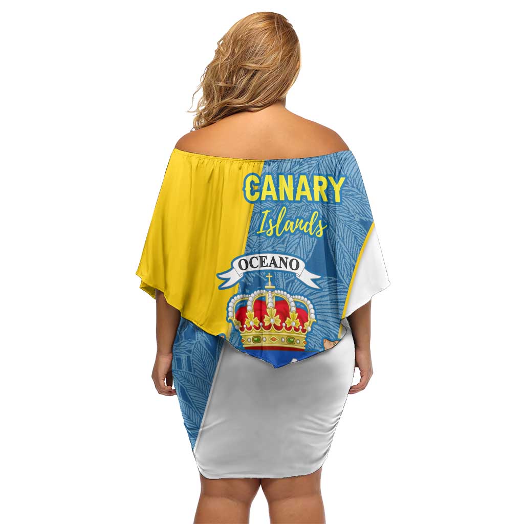 Canary Islands Flag Family Matching Off Shoulder Short Dress and Hawaiian Shirt Autonomous Community of Spain - Wonder Print Shop