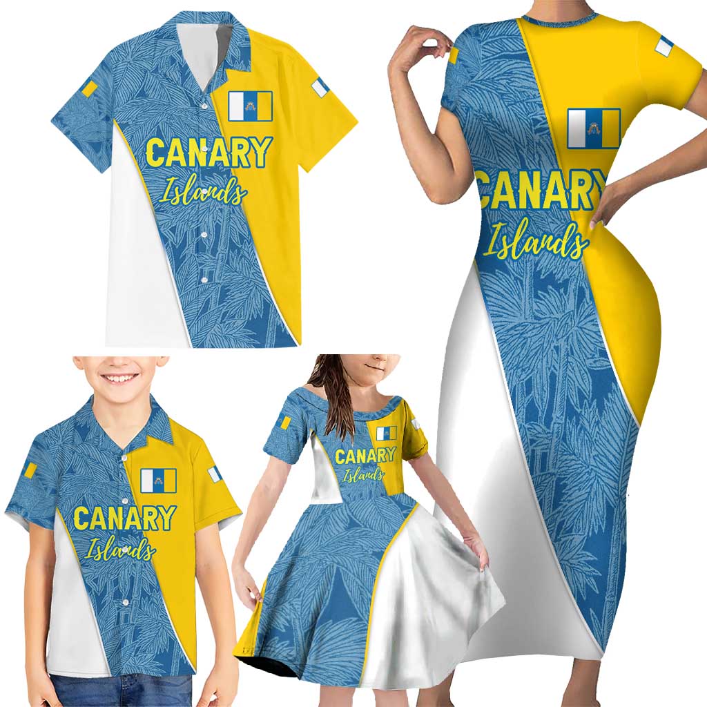 Canary Islands Flag Family Matching Short Sleeve Bodycon Dress and Hawaiian Shirt Autonomous Community of Spain - Wonder Print Shop