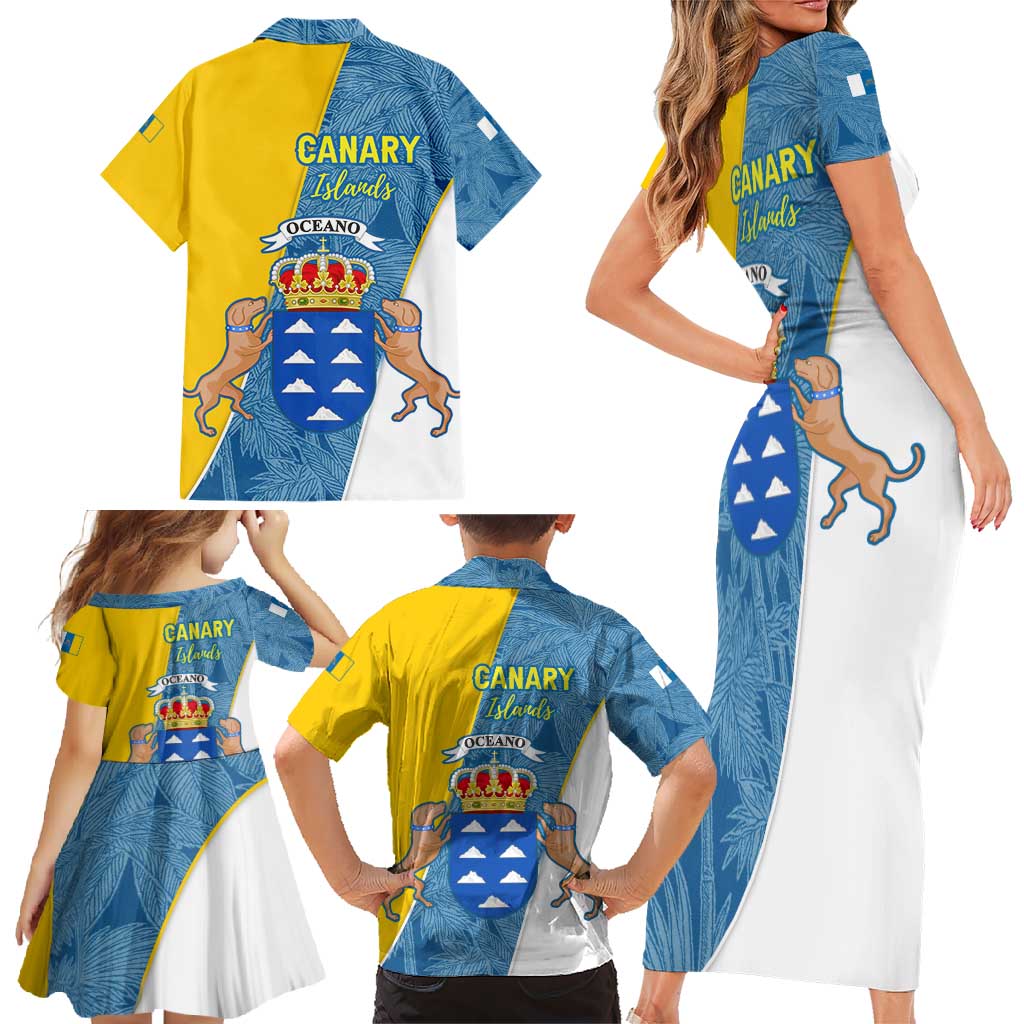 Canary Islands Flag Family Matching Short Sleeve Bodycon Dress and Hawaiian Shirt Autonomous Community of Spain - Wonder Print Shop