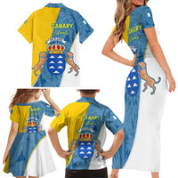 Canary Islands Flag Family Matching Short Sleeve Bodycon Dress and Hawaiian Shirt Autonomous Community of Spain - Wonder Print Shop