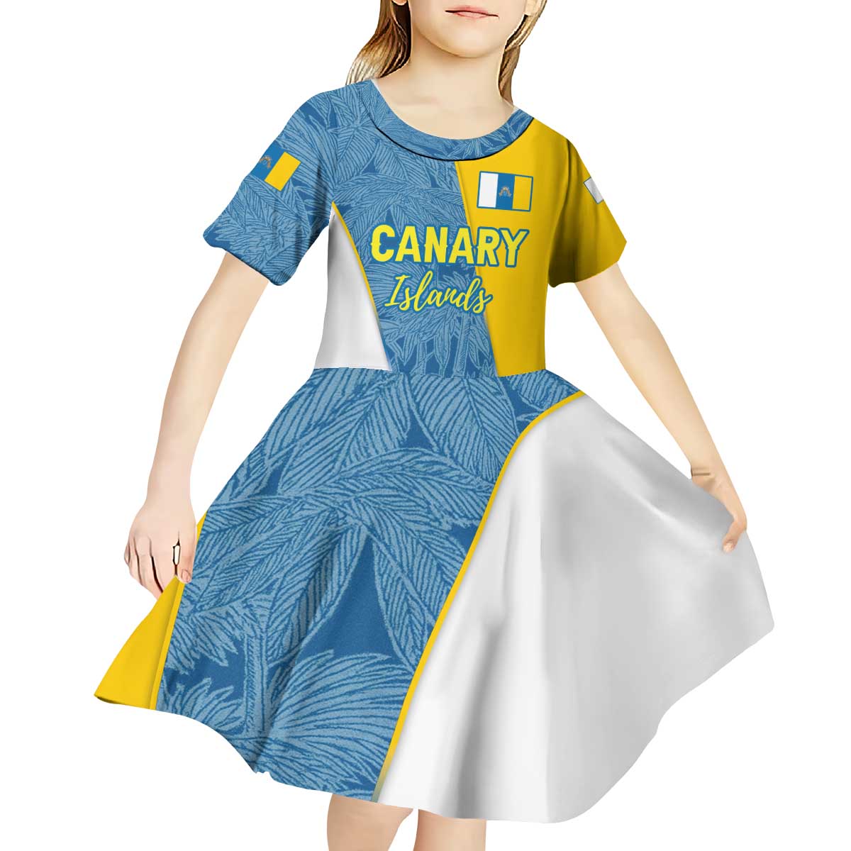 Canary Islands Flag Kid Short Sleeve Dress Autonomous Community of Spain - Wonder Print Shop
