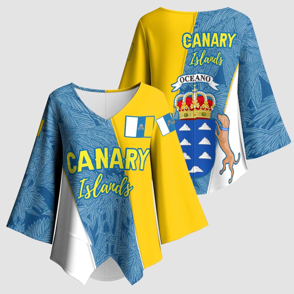 Canary Islands Flag Kimono Sleeve Blouse Autonomous Community of Spain - Wonder Print Shop