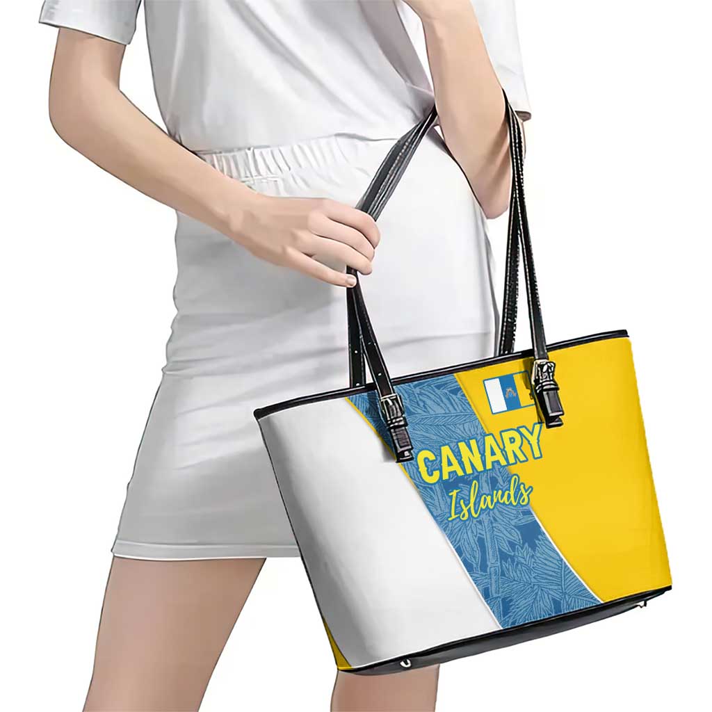 Canary Islands Flag Leather Tote Bag Autonomous Community of Spain - Wonder Print Shop