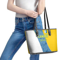 Canary Islands Flag Leather Tote Bag Autonomous Community of Spain - Wonder Print Shop