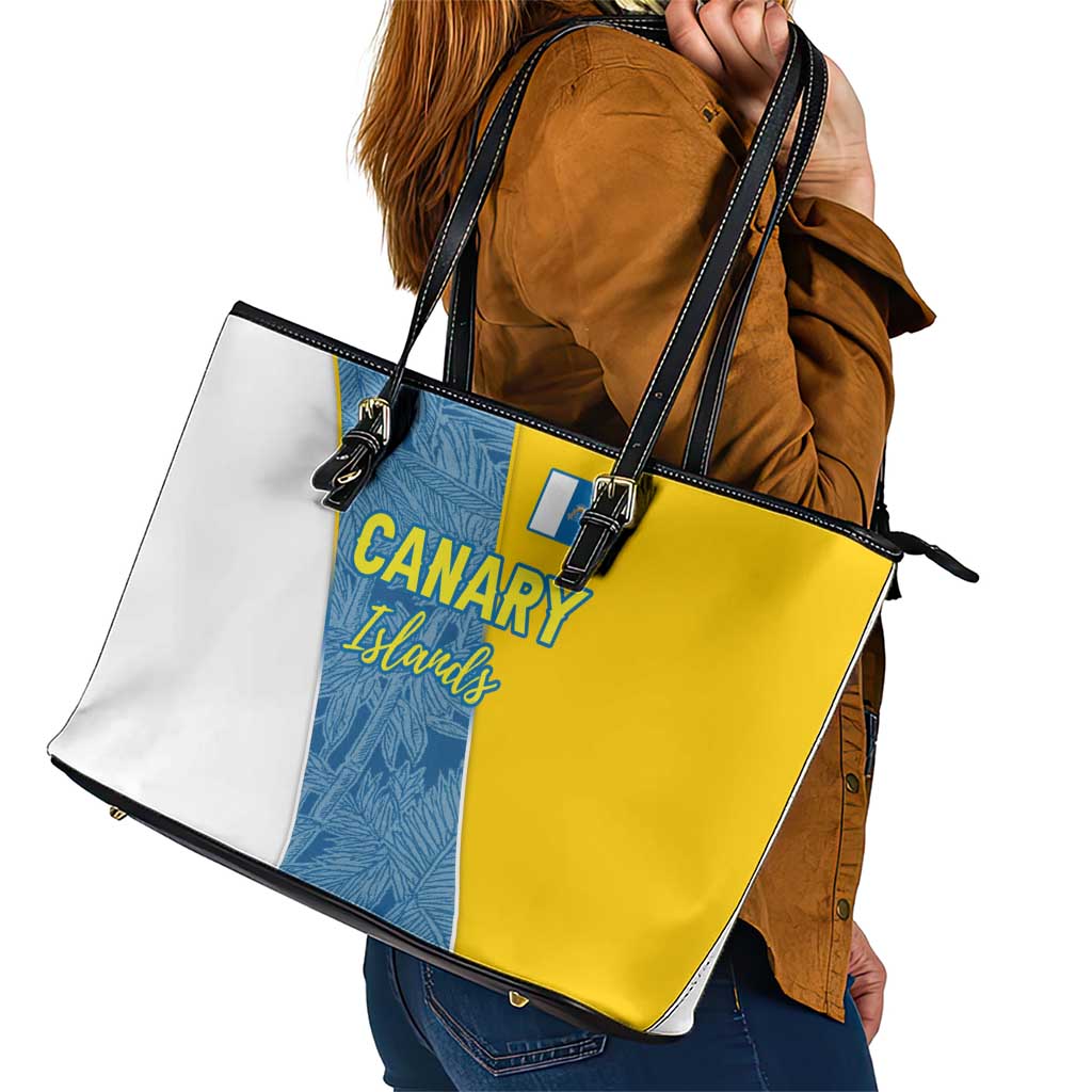 Canary Islands Flag Leather Tote Bag Autonomous Community of Spain - Wonder Print Shop