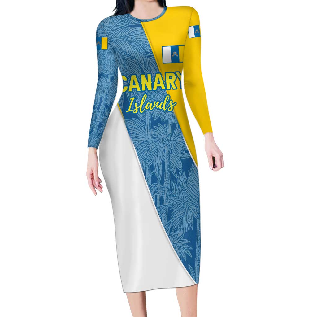 Canary Islands Flag Long Sleeve Bodycon Dress Autonomous Community of Spain - Wonder Print Shop