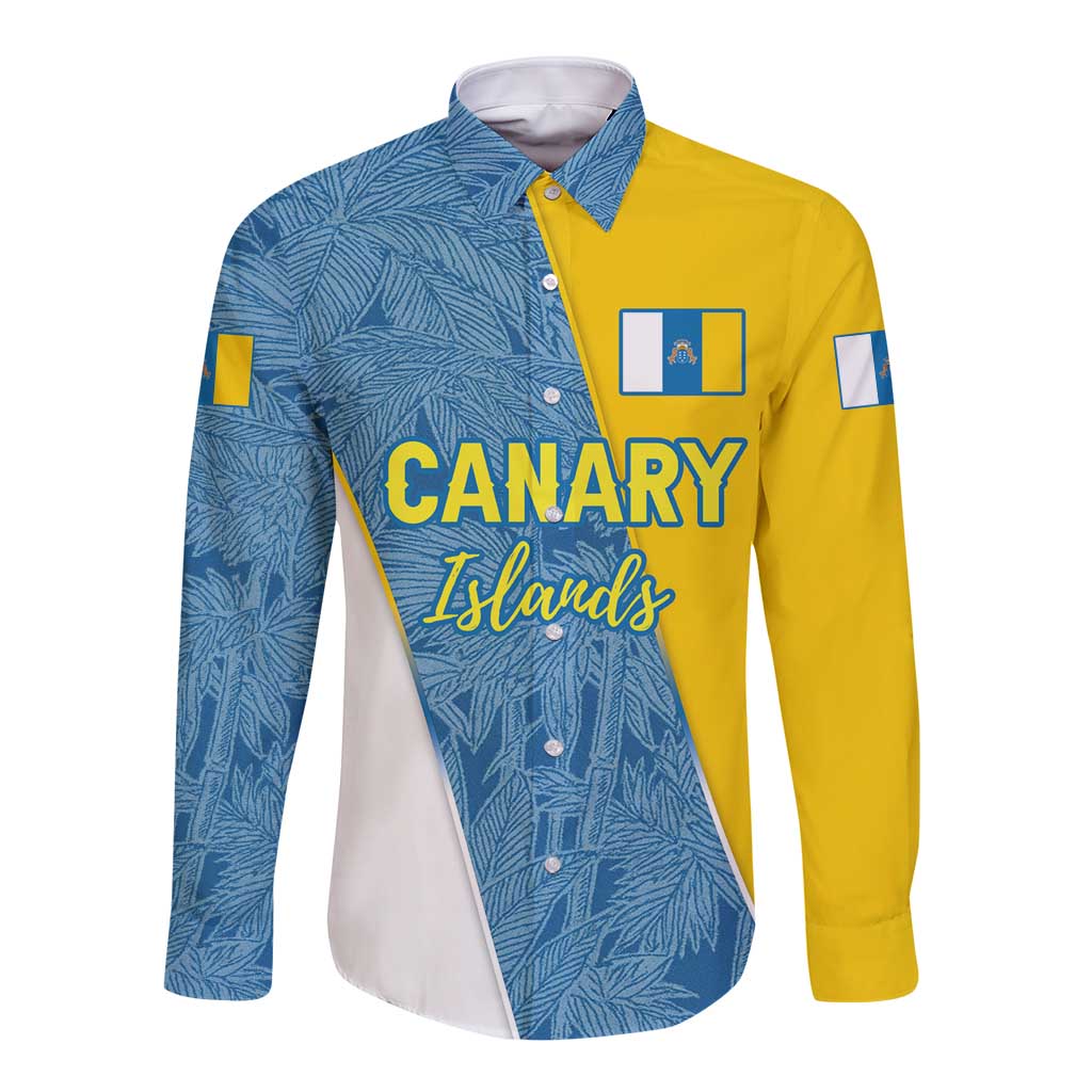 Canary Islands Flag Long Sleeve Button Shirt Autonomous Community of Spain - Wonder Print Shop