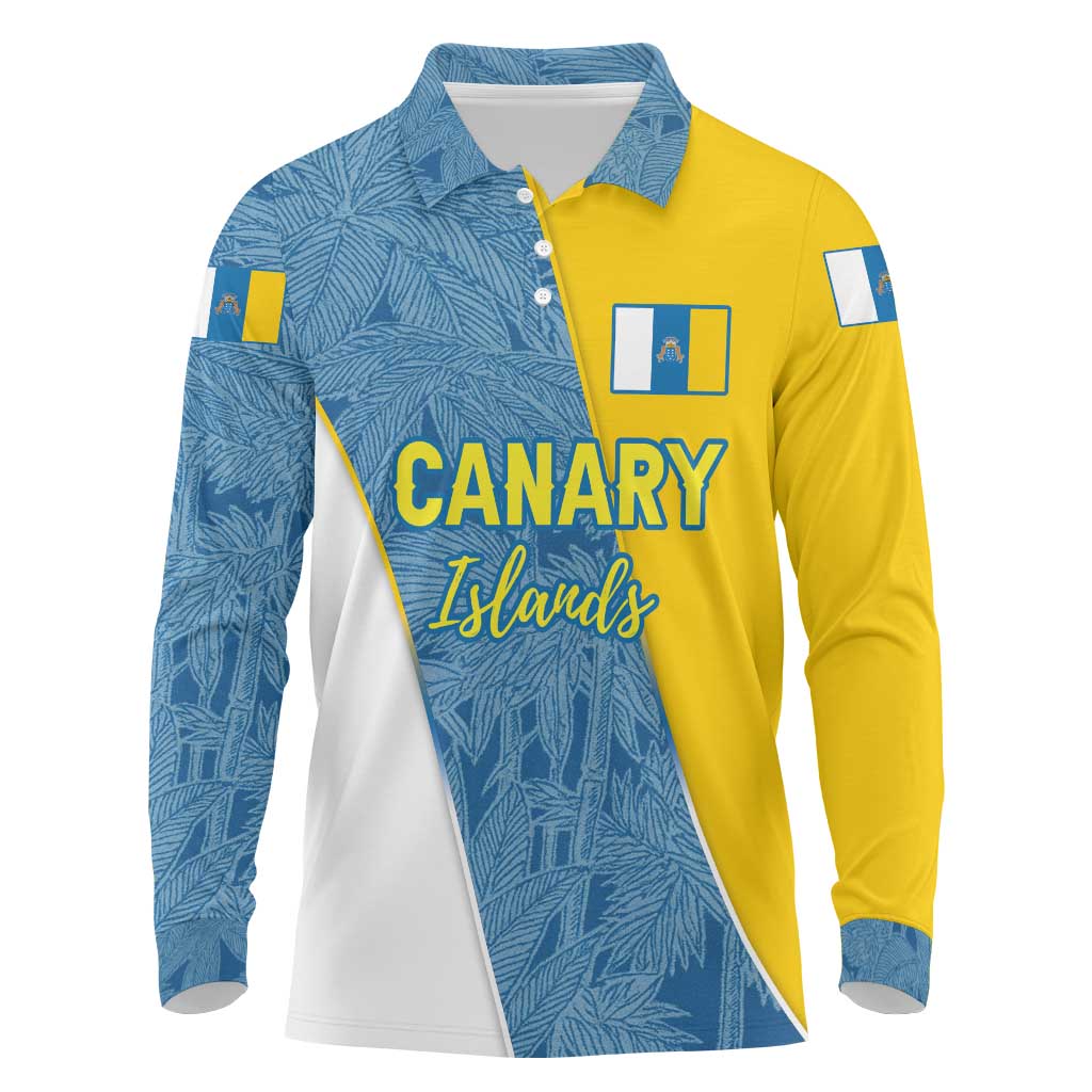Canary Islands Flag Long Sleeve Polo Shirt Autonomous Community of Spain - Wonder Print Shop