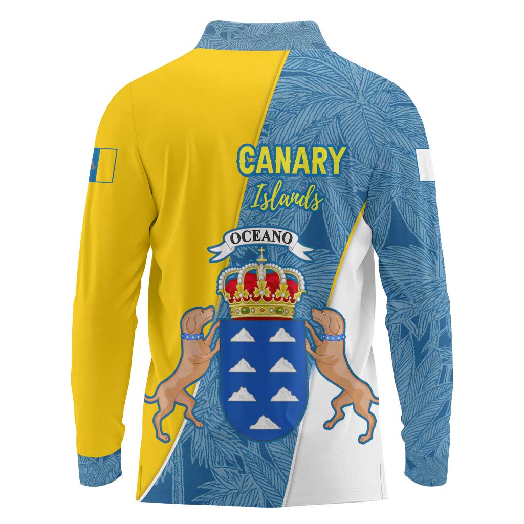 Canary Islands Flag Long Sleeve Polo Shirt Autonomous Community of Spain - Wonder Print Shop