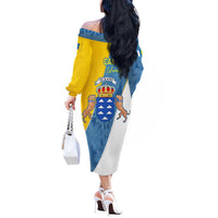 Canary Islands Flag Off The Shoulder Long Sleeve Dress Autonomous Community of Spain - Wonder Print Shop