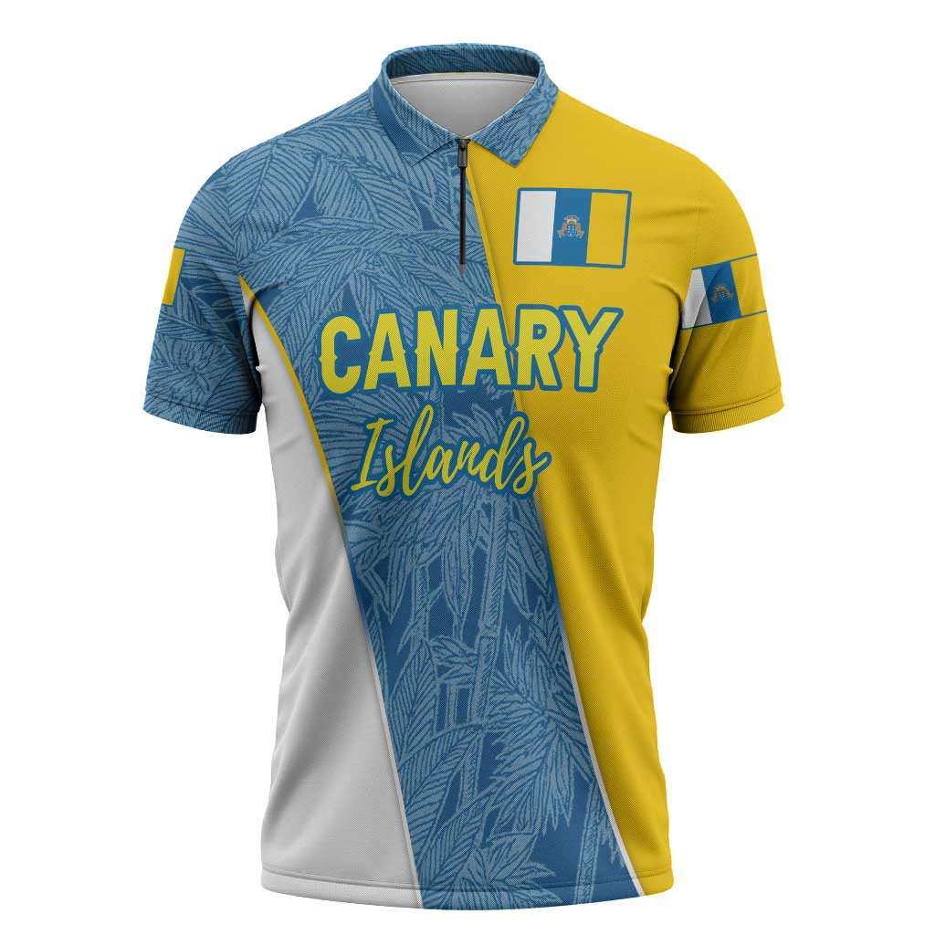 Canary Islands Flag Zipper Polo Shirt Autonomous Community of Spain - Wonder Print Shop
