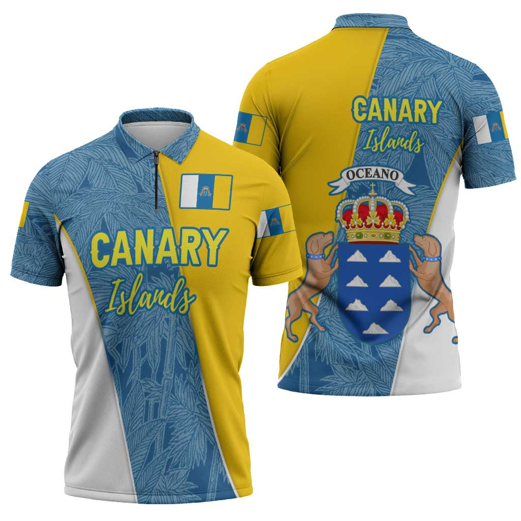 Canary Islands Flag Zipper Polo Shirt Autonomous Community of Spain - Wonder Print Shop