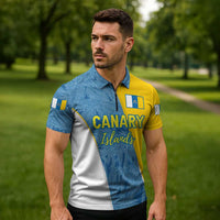 Canary Islands Flag Zipper Polo Shirt Autonomous Community of Spain - Wonder Print Shop