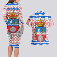 Cantabria Flag Couples Matching Long Sleeve Bodycon Dress and Hawaiian Shirt Autonomous Community of Spain - Wonder Print Shop