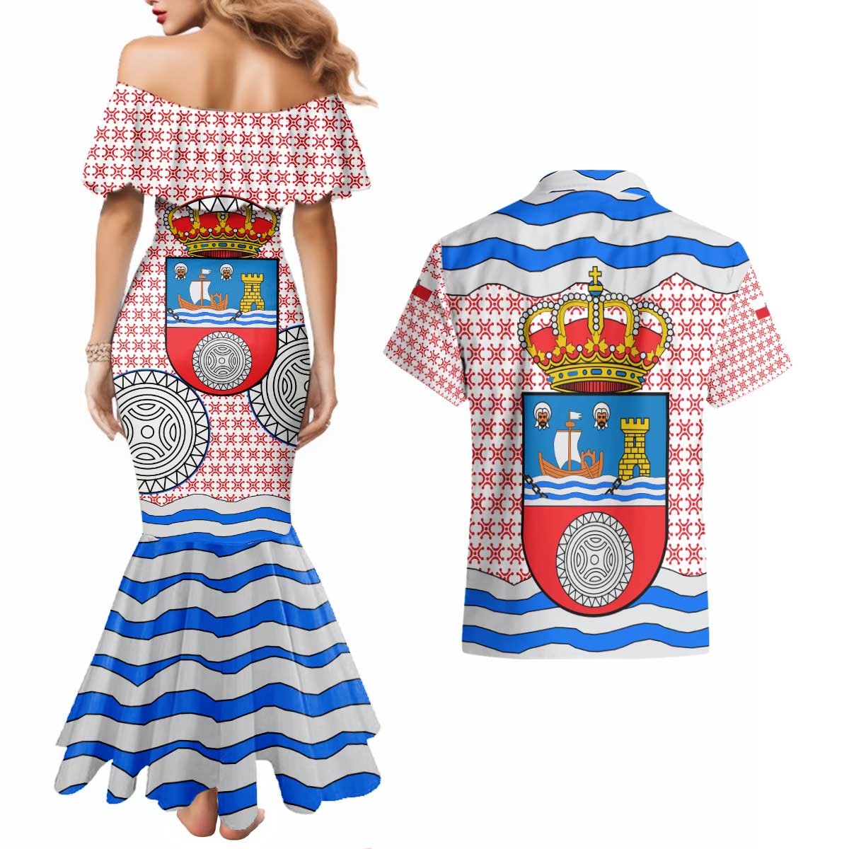 Cantabria Flag Couples Matching Mermaid Dress and Hawaiian Shirt Autonomous Community of Spain - Wonder Print Shop