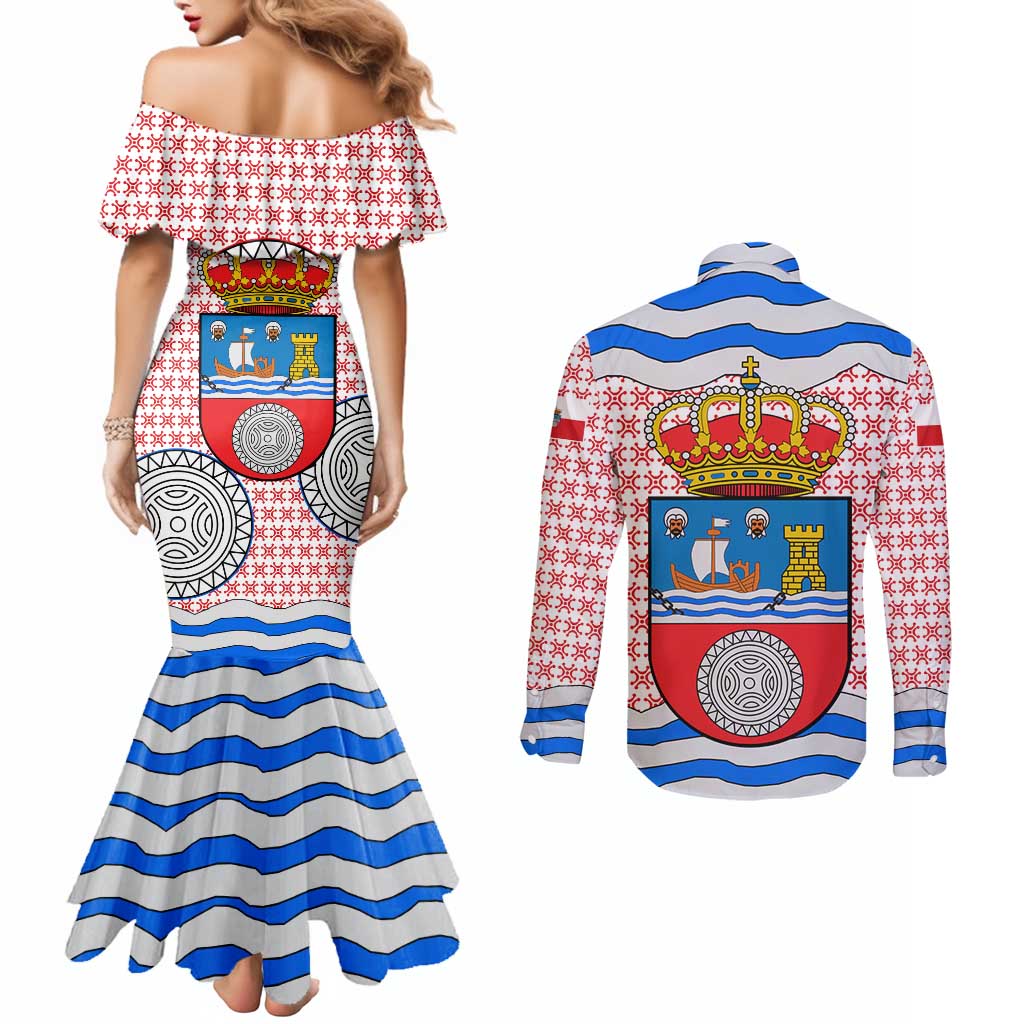 Cantabria Flag Couples Matching Mermaid Dress and Long Sleeve Button Shirt Autonomous Community of Spain - Wonder Print Shop
