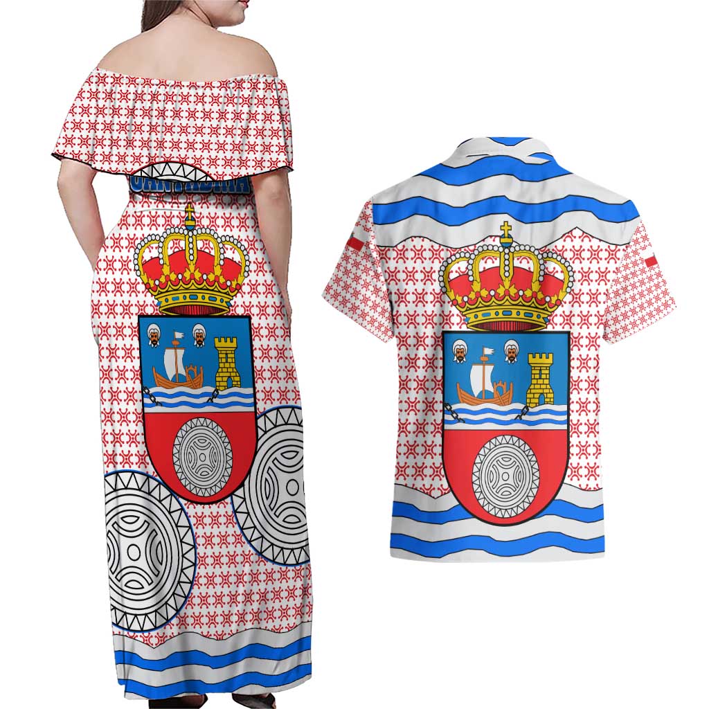 Cantabria Flag Couples Matching Off Shoulder Maxi Dress and Hawaiian Shirt Autonomous Community of Spain - Wonder Print Shop