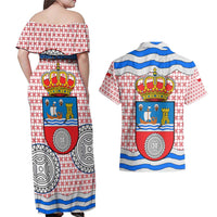 Cantabria Flag Couples Matching Off Shoulder Maxi Dress and Hawaiian Shirt Autonomous Community of Spain - Wonder Print Shop