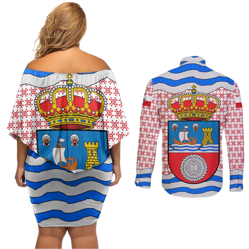Cantabria Flag Couples Matching Off Shoulder Short Dress and Long Sleeve Button Shirt Autonomous Community of Spain - Wonder Print Shop