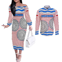Cantabria Flag Couples Matching Off The Shoulder Long Sleeve Dress and Long Sleeve Button Shirt Autonomous Community of Spain - Wonder Print Shop