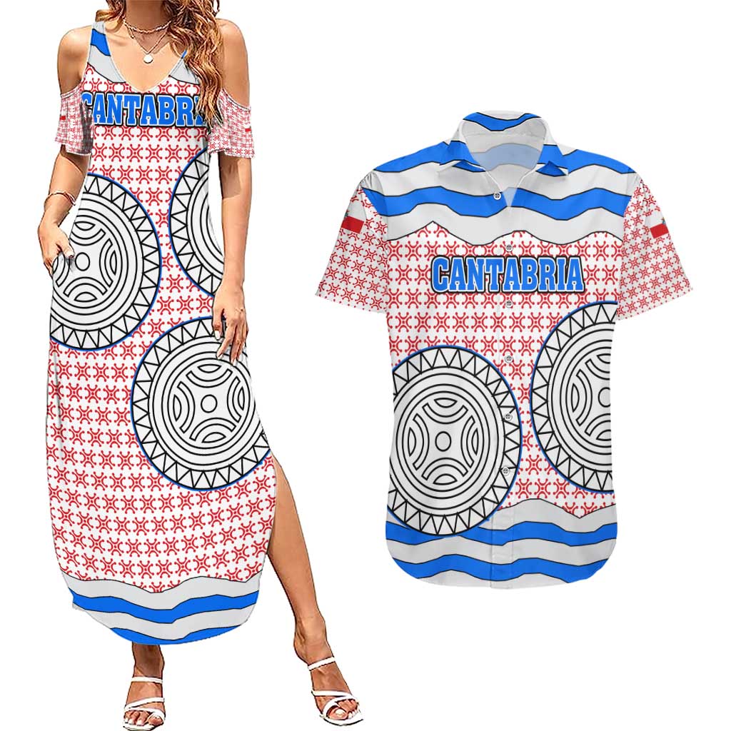 Cantabria Flag Couples Matching Summer Maxi Dress and Hawaiian Shirt Autonomous Community of Spain - Wonder Print Shop