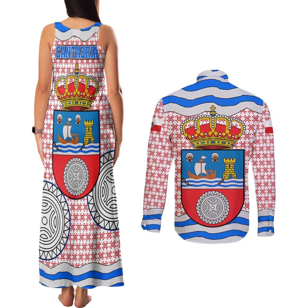 Cantabria Flag Couples Matching Tank Maxi Dress and Long Sleeve Button Shirt Autonomous Community of Spain - Wonder Print Shop