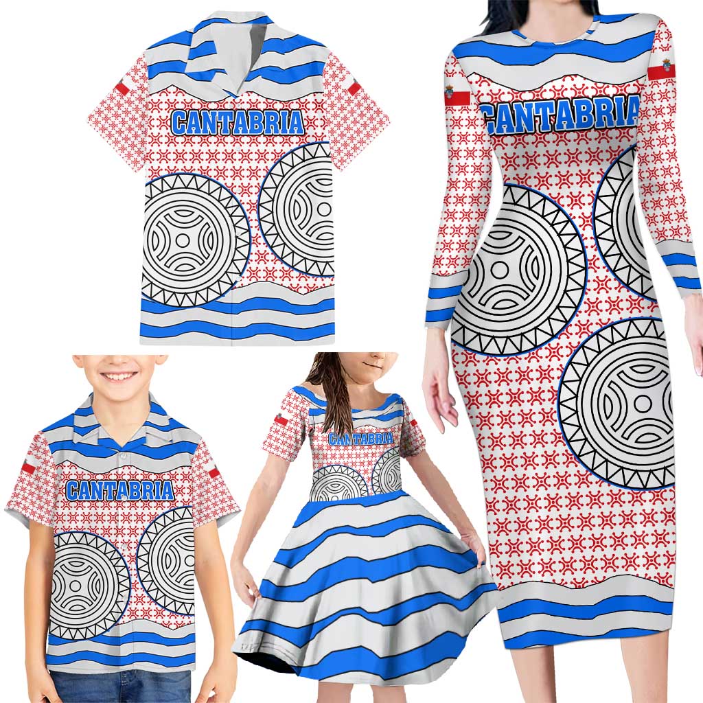 Cantabria Flag Family Matching Long Sleeve Bodycon Dress and Hawaiian Shirt Autonomous Community of Spain - Wonder Print Shop