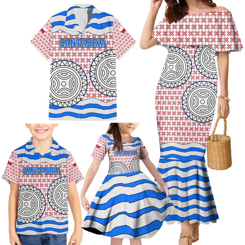 Cantabria Flag Family Matching Mermaid Dress and Hawaiian Shirt Autonomous Community of Spain - Wonder Print Shop