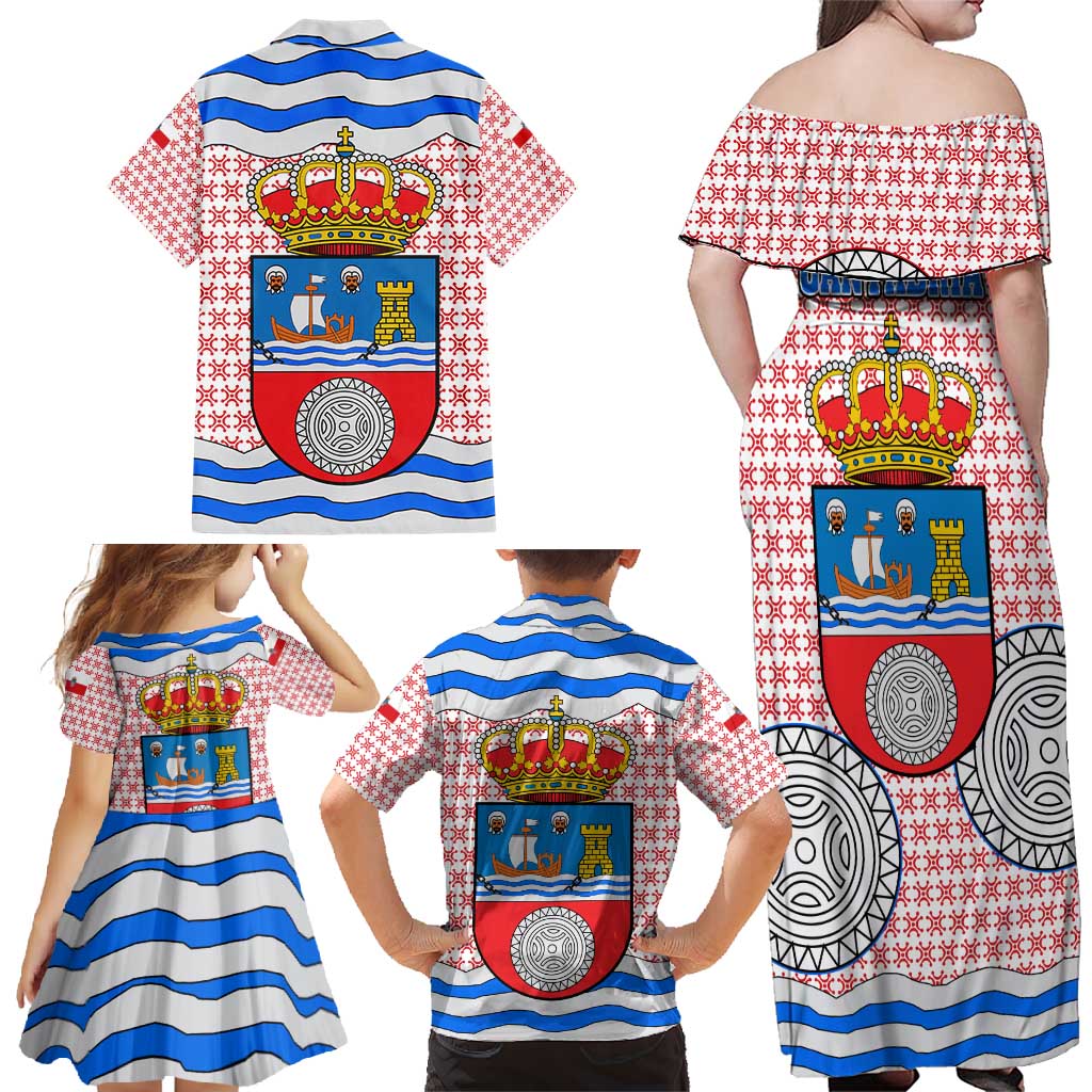 Cantabria Flag Family Matching Off Shoulder Maxi Dress and Hawaiian Shirt Autonomous Community of Spain - Wonder Print Shop