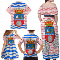 Cantabria Flag Family Matching Off Shoulder Maxi Dress and Hawaiian Shirt Autonomous Community of Spain - Wonder Print Shop