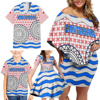 Cantabria Flag Family Matching Off Shoulder Short Dress and Hawaiian Shirt Autonomous Community of Spain - Wonder Print Shop