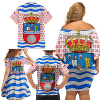 Cantabria Flag Family Matching Off Shoulder Short Dress and Hawaiian Shirt Autonomous Community of Spain - Wonder Print Shop