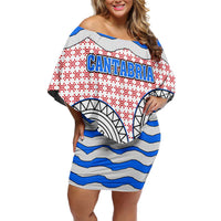 Cantabria Flag Family Matching Off Shoulder Short Dress and Hawaiian Shirt Autonomous Community of Spain - Wonder Print Shop