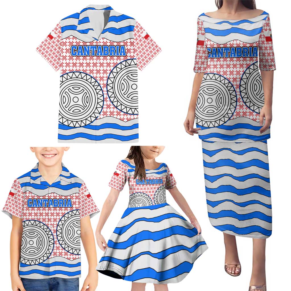 Cantabria Flag Family Matching Puletasi and Hawaiian Shirt Autonomous Community of Spain - Wonder Print Shop