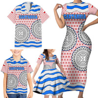 Cantabria Flag Family Matching Short Sleeve Bodycon Dress and Hawaiian Shirt Autonomous Community of Spain - Wonder Print Shop