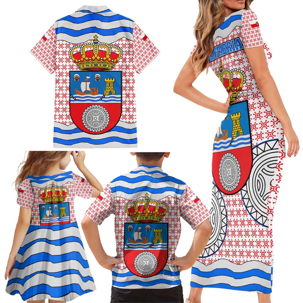 Cantabria Flag Family Matching Short Sleeve Bodycon Dress and Hawaiian Shirt Autonomous Community of Spain - Wonder Print Shop
