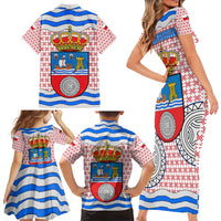 Cantabria Flag Family Matching Short Sleeve Bodycon Dress and Hawaiian Shirt Autonomous Community of Spain - Wonder Print Shop