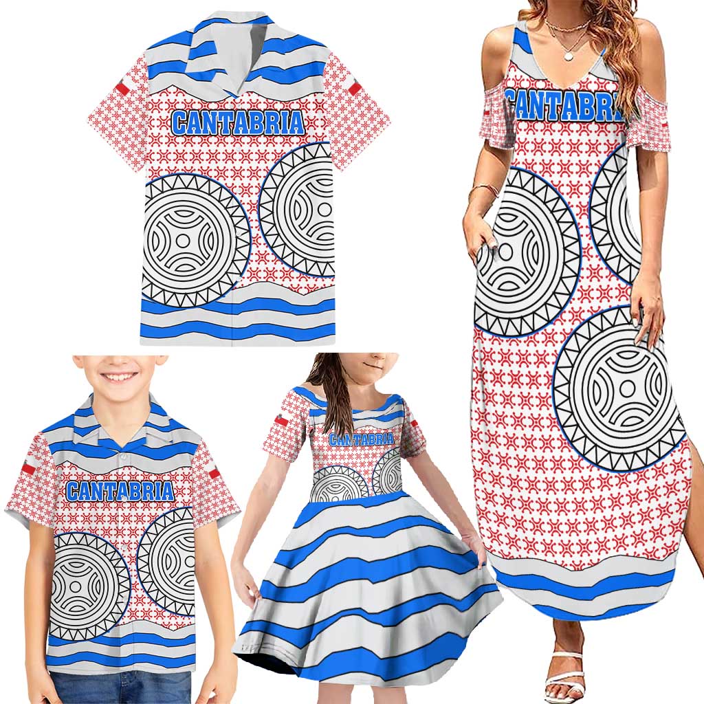 Cantabria Flag Family Matching Summer Maxi Dress and Hawaiian Shirt Autonomous Community of Spain - Wonder Print Shop