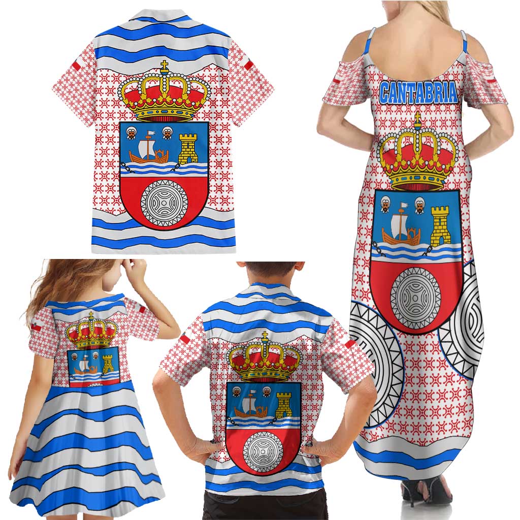 Cantabria Flag Family Matching Summer Maxi Dress and Hawaiian Shirt Autonomous Community of Spain - Wonder Print Shop