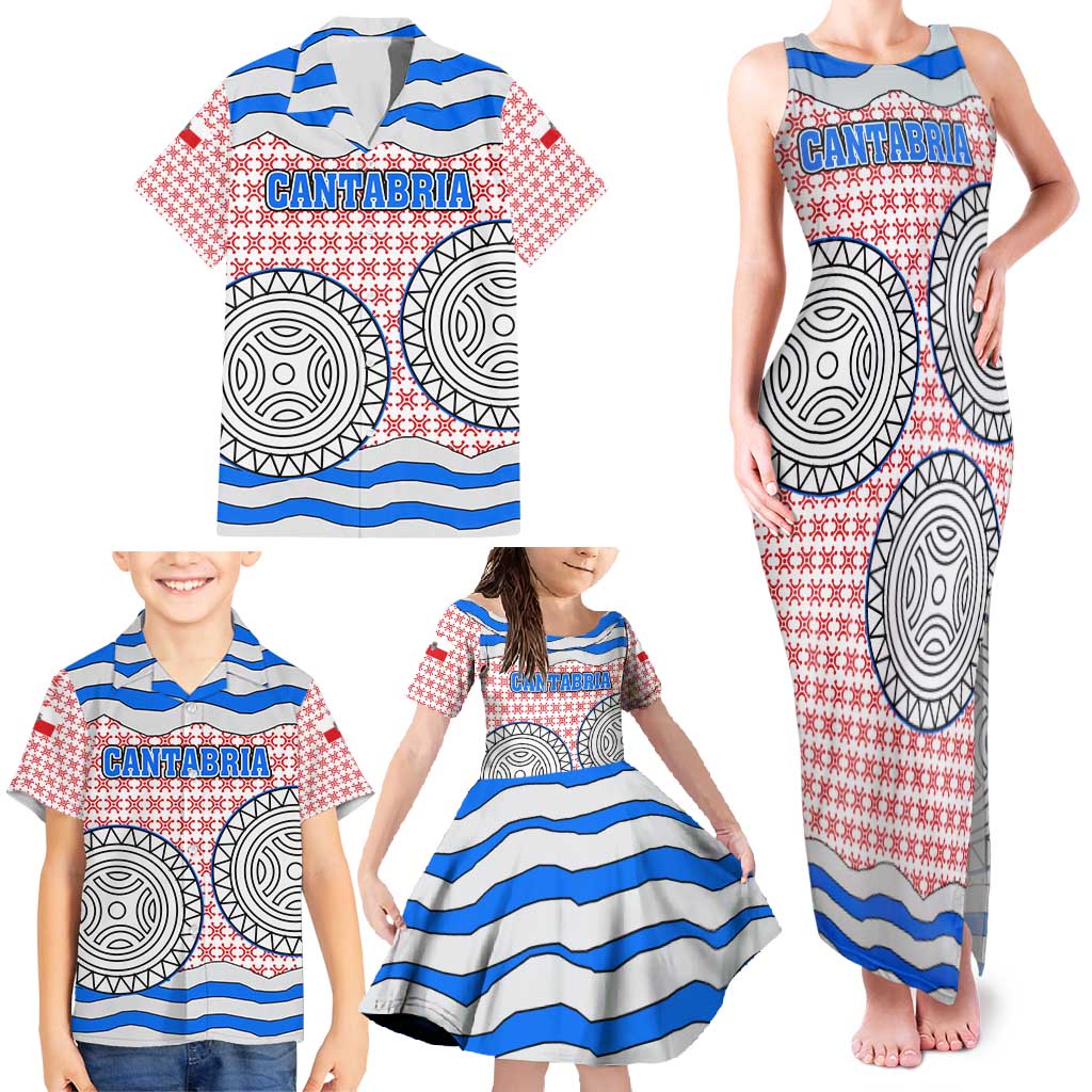 Cantabria Flag Family Matching Tank Maxi Dress and Hawaiian Shirt Autonomous Community of Spain - Wonder Print Shop