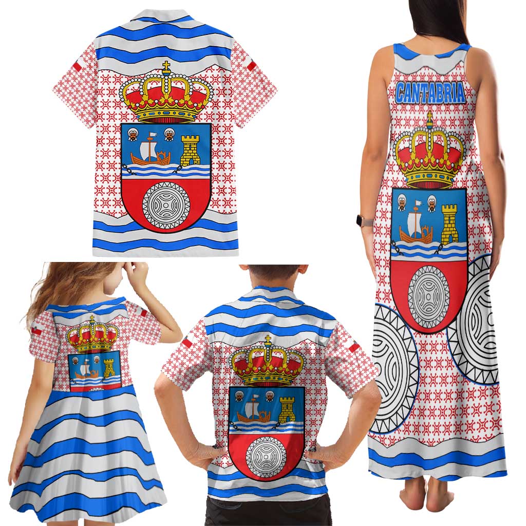 Cantabria Flag Family Matching Tank Maxi Dress and Hawaiian Shirt Autonomous Community of Spain - Wonder Print Shop