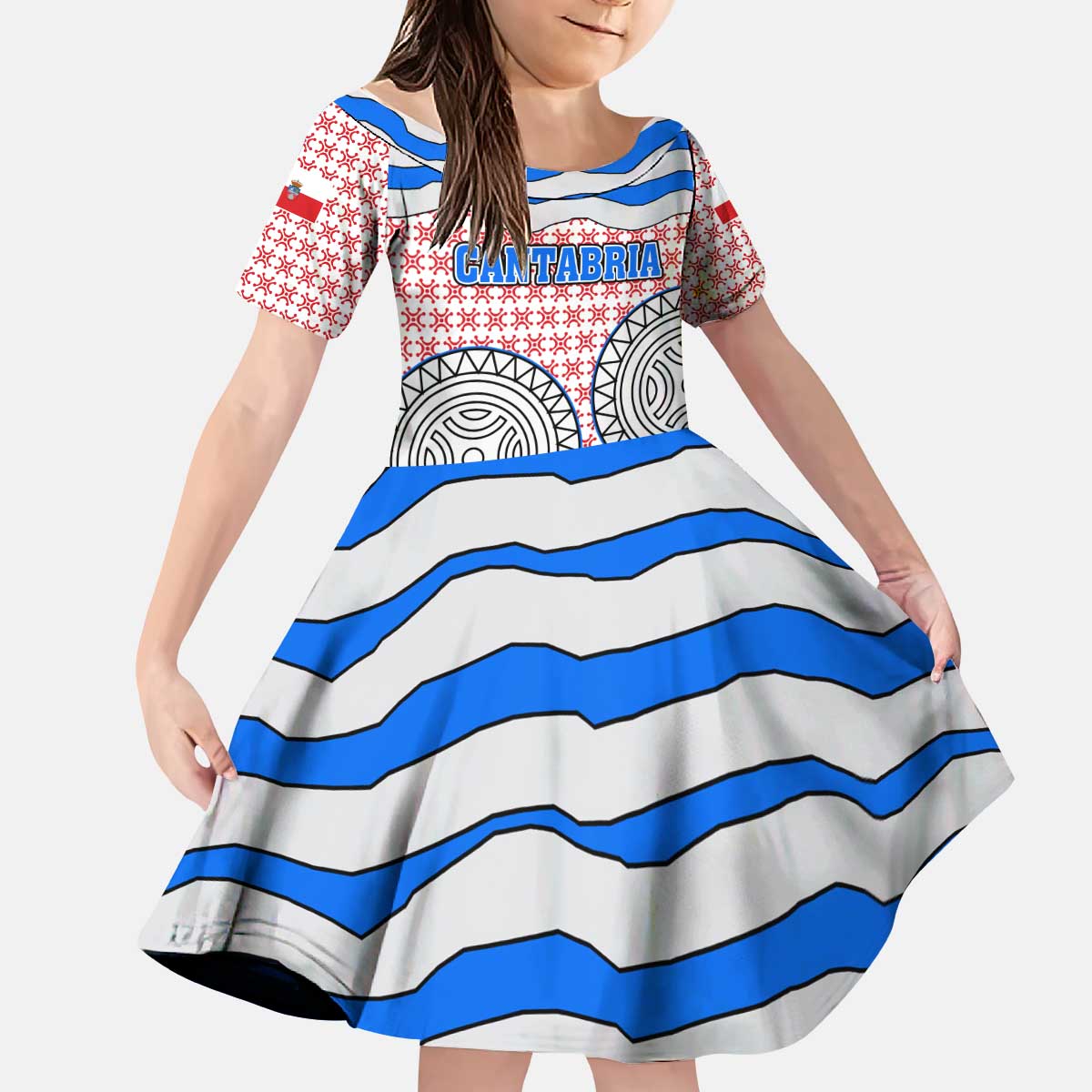 Cantabria Flag Kid Short Sleeve Dress Autonomous Community of Spain - Wonder Print Shop