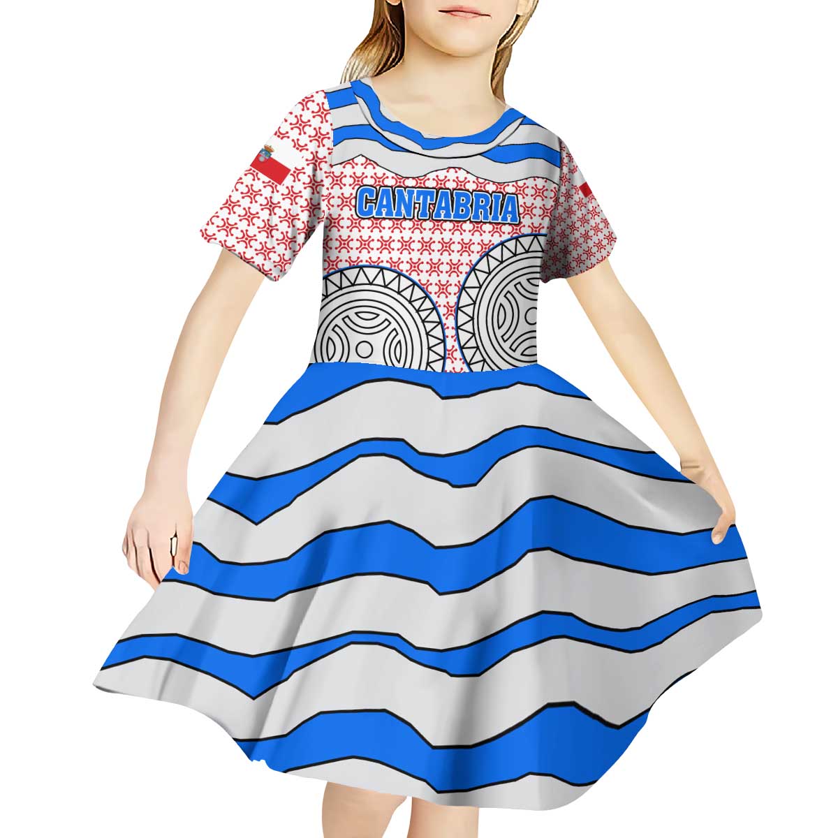 Cantabria Flag Kid Short Sleeve Dress Autonomous Community of Spain - Wonder Print Shop