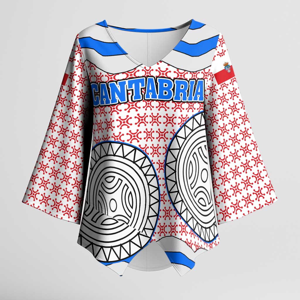 Cantabria Flag Kimono Sleeve Blouse Autonomous Community of Spain - Wonder Print Shop
