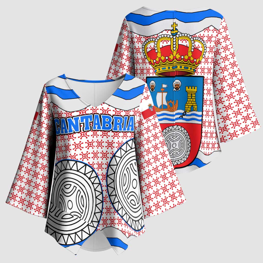 Cantabria Flag Kimono Sleeve Blouse Autonomous Community of Spain - Wonder Print Shop